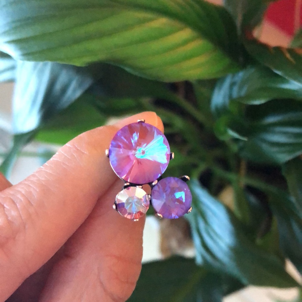 Fuchsia Grape And Aurora Borealis Crystal Earrings - image 2